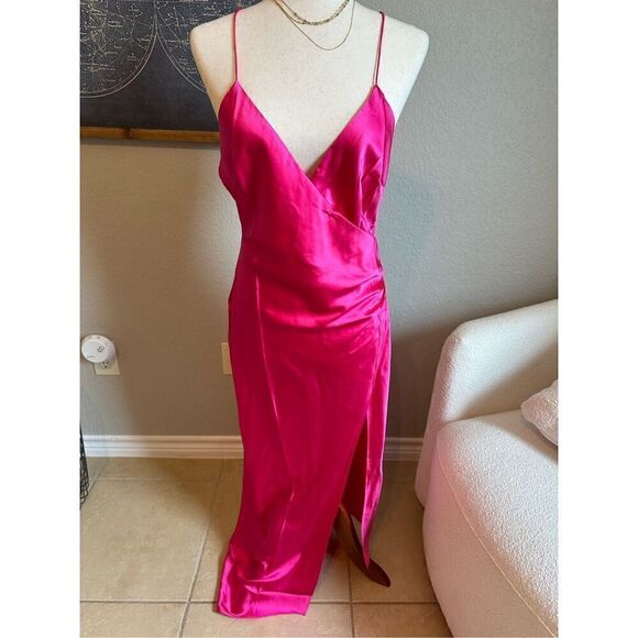 NWT SER.O.YA Retrofete Revolve Emma Pink Silk Slit Midi Dress Size L - Picture 2 of 13
